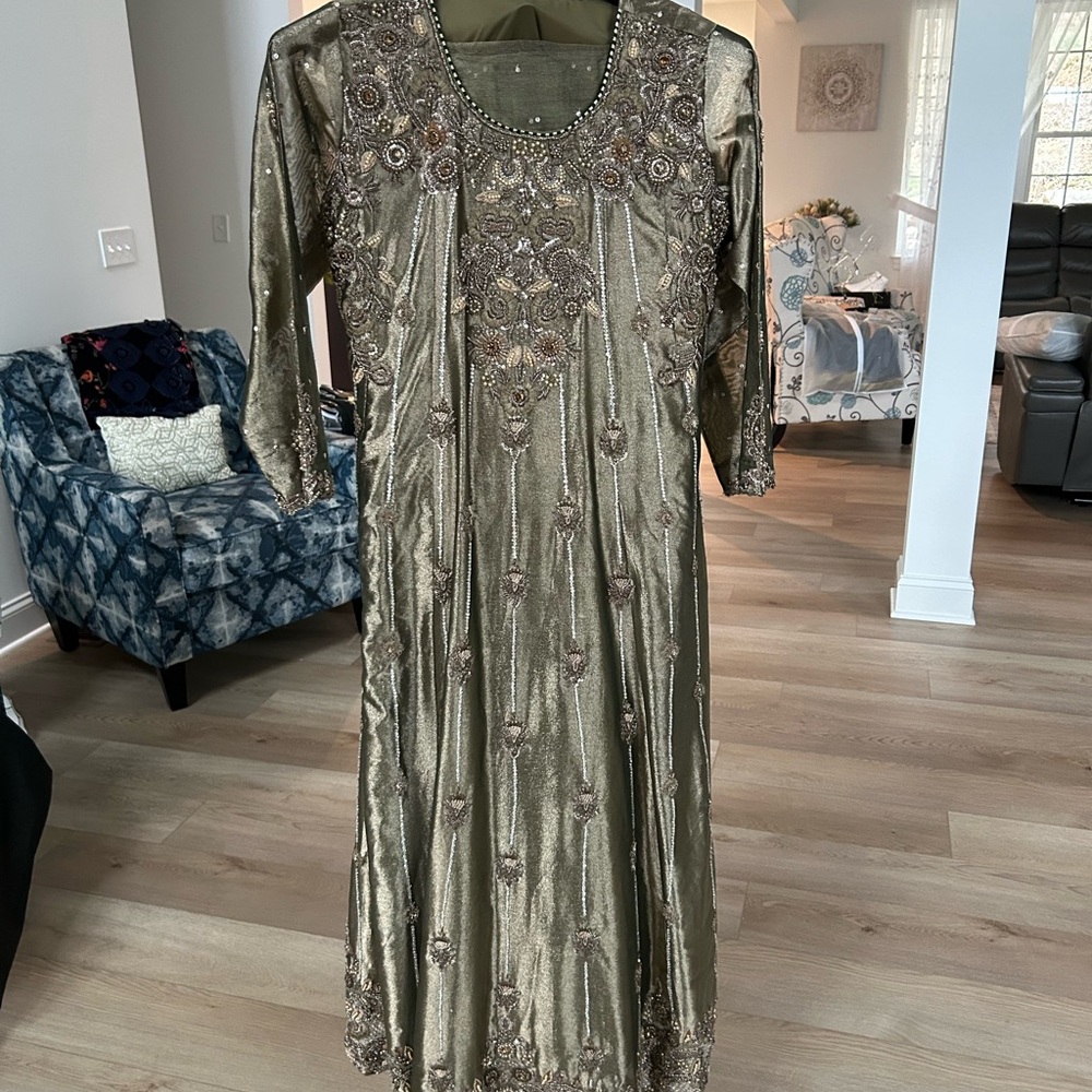 Elegant Gold Embellished Pakistani Indian Dress